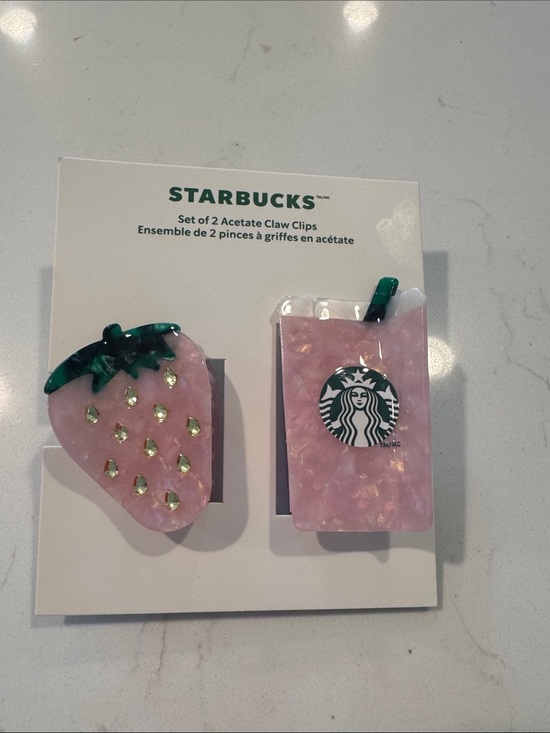 Starbucks Other - Viral Starbucks Pink Strawberry & Pink Iced Cup Claw Clips with Green Accents